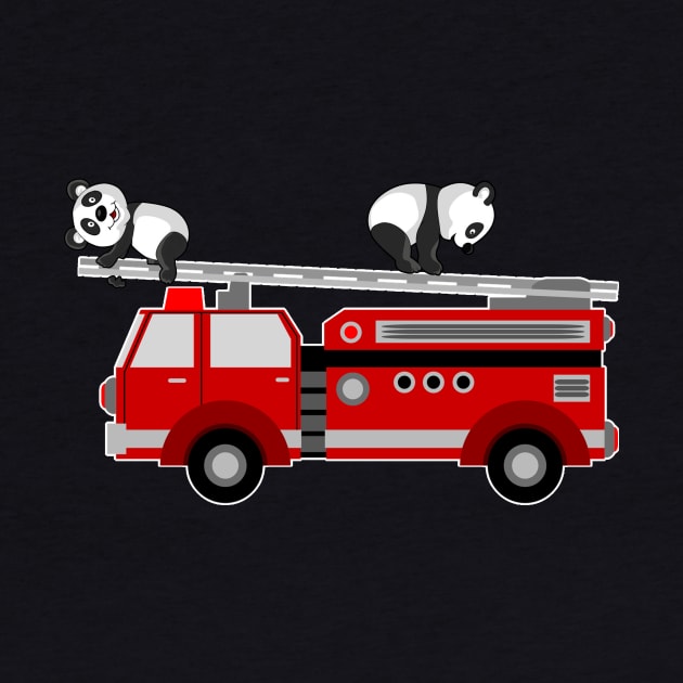 Panda Bear With Fire Engine Car Design Motif by Shirtjaeger